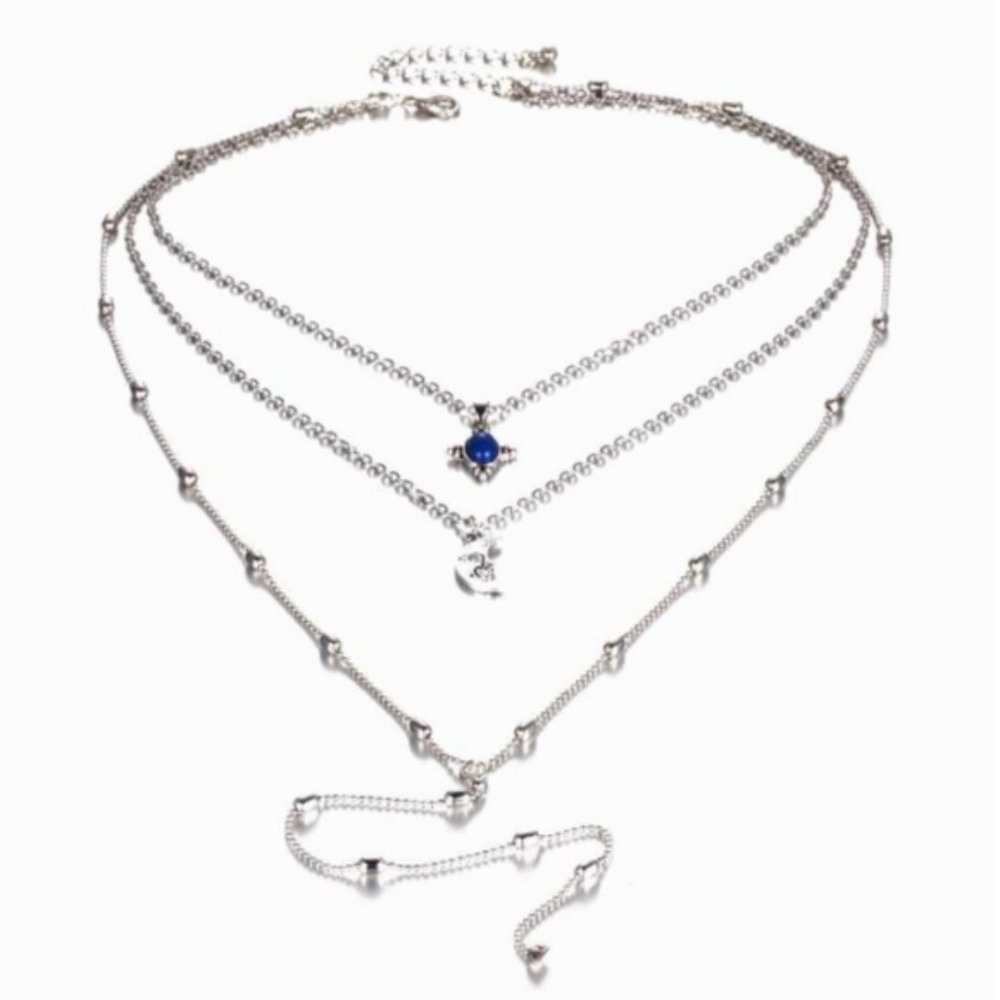 Layered Bohemian Gem and Moon Necklace - Picture 4 of 5